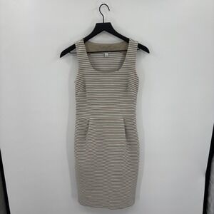 Banana Republic‎ Tan White Striped Ribbed Sheath Dress Sleeveless Size 2